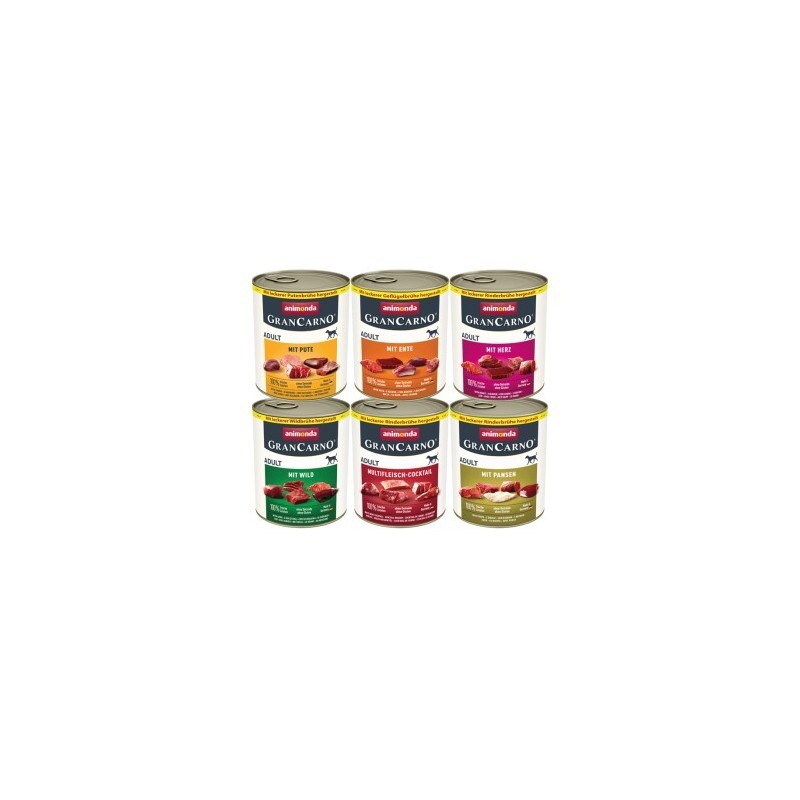 animonda GranCarno Original Nassfutter Hund Adult, Mixpaket 6x800 g Kräftige Variation