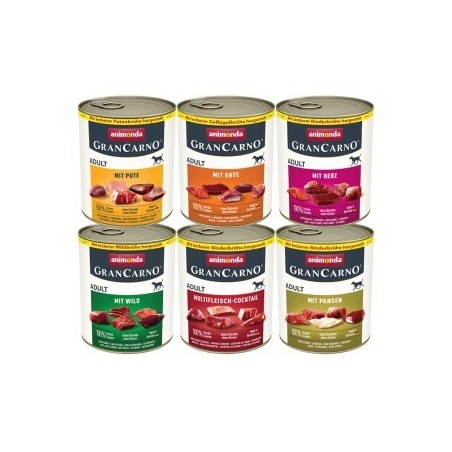 animonda GranCarno Original Nassfutter Hund Adult, Mixpaket 6x800 g Kräftige Variation