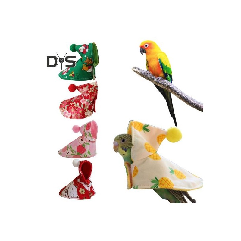 Papageien-Kleidung mit Klebebandverschluss, Winter-Vogelschals, halten Sie Ihr Haustier warm, Cartoon-Druck, Schutzponcho für
