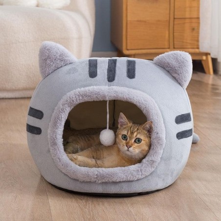 Herbst und Winter Neue Katzenform Hundehütte Winter Warm Halbgeschlossene Katzenhausmatte Heimtierbedarf Katzenhaus S 35*35*3