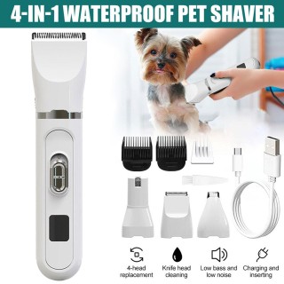 4-in-1 Professionelles Fellpflegeset für Haustiere, Katzen und Hunde, wiederaufladbarer Tierhaarschneider, geräuscharmer Elek