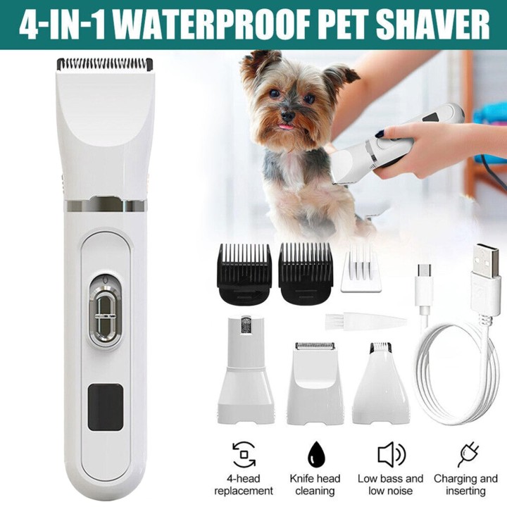 4-in-1 Professionelles Fellpflegeset für Haustiere, Katzen und Hunde, wiederaufladbarer Tierhaarschneider, geräuscharmer Elek