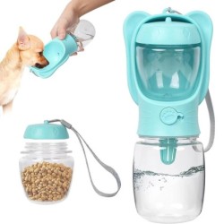 Wasserflasche für Hunde, Haustier-Spender mit abnehmbarem Futterbehälter, auslaufsicherem Schloss, für Reisen und Wandern M w
