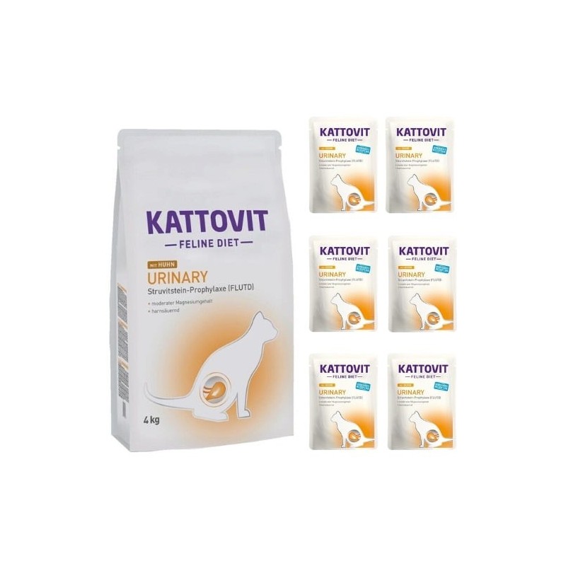 KATTOVIT Feline Diet Urinary Huhn Trockenfutter 4 kg + Nassfutter 6x85 g