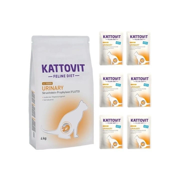 KATTOVIT Feline Diet Urinary Huhn Trockenfutter 4 kg + Nassfutter 6x85 g