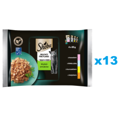SHEBA Delicacy Fine Flakes 52x85 g Nassfutter mit Lachs, Weißfisch, Huhn, Truthahn in Gelee für adulte Katzen