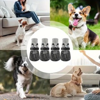 Zhuji Wasserdichte Haustierschuhe und -socken – Rutschfestes Schuhwerk für drinnen und draußen für Hunde und Katzen M with 4