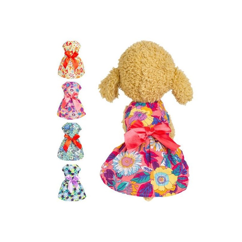 Hundekleid, auffällig, weiche Schleife, Prinzessin, bequem, für Haustiere, Blumendruck, Hunderock, Heimtierbedarf XS blau