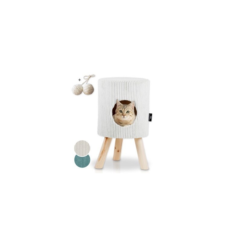 Rohrschneider ® Tierhöhle Cord mit Holz-Füße inkl. Gratis-Spielkugel 2er-Set beige