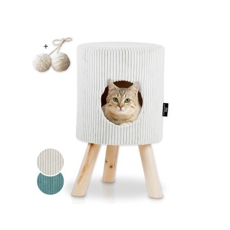 Rohrschneider ® Tierhöhle Cord mit Holz-Füße inkl. Gratis-Spielkugel 2er-Set beige