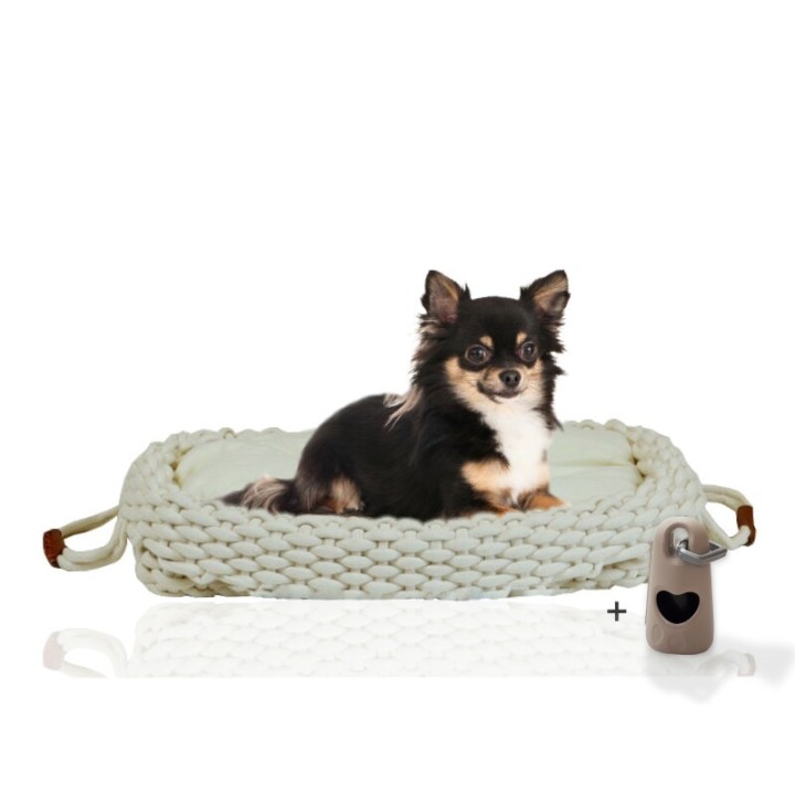 Rohrschneider ® Flauschiges Tierbett inkl. Gratis-Beigabe, Körbchen in Flechtoptik S