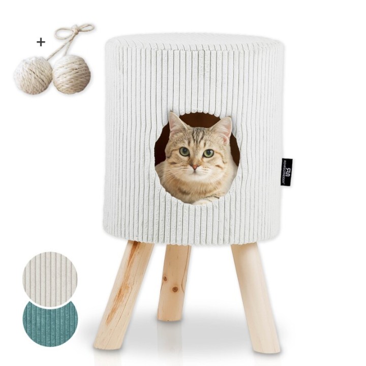 Rohrschneider ® Tierhöhle Cord mit Holz-Füße inkl. Gratis-Spielkugel 2er-Set beige