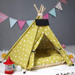 Haustierzelt Teddy VIP Kleine und mittelgroße Hundehütte Katzenhaus Canvasstoff Holzhaus für Haustiere S (40 × 40 × 50cm)