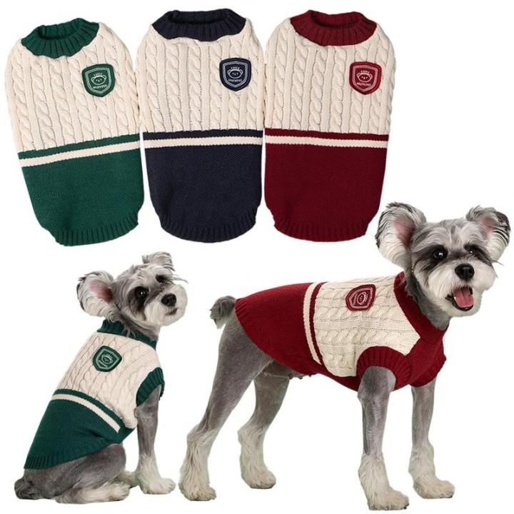 Haustierkleidung im College-Stil für Hunde und Katzen, Pullover, warme Welpen-Outfits für kleine und mittelgroße Hunde, Jacke