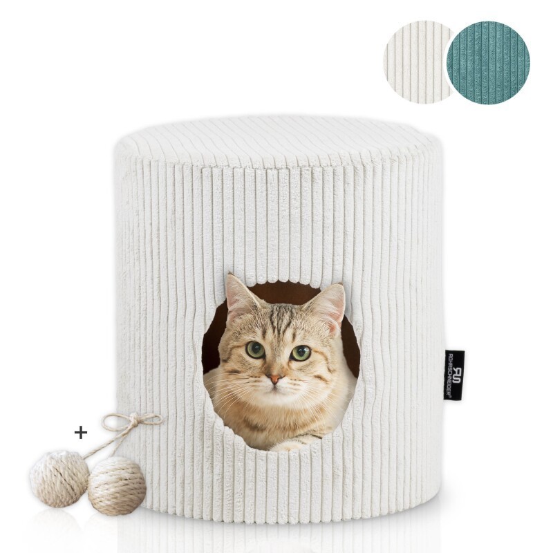 Rohrschneider ® Tierhöhle Cord inkl. Gratis-Spielkugel 2er-Set beige