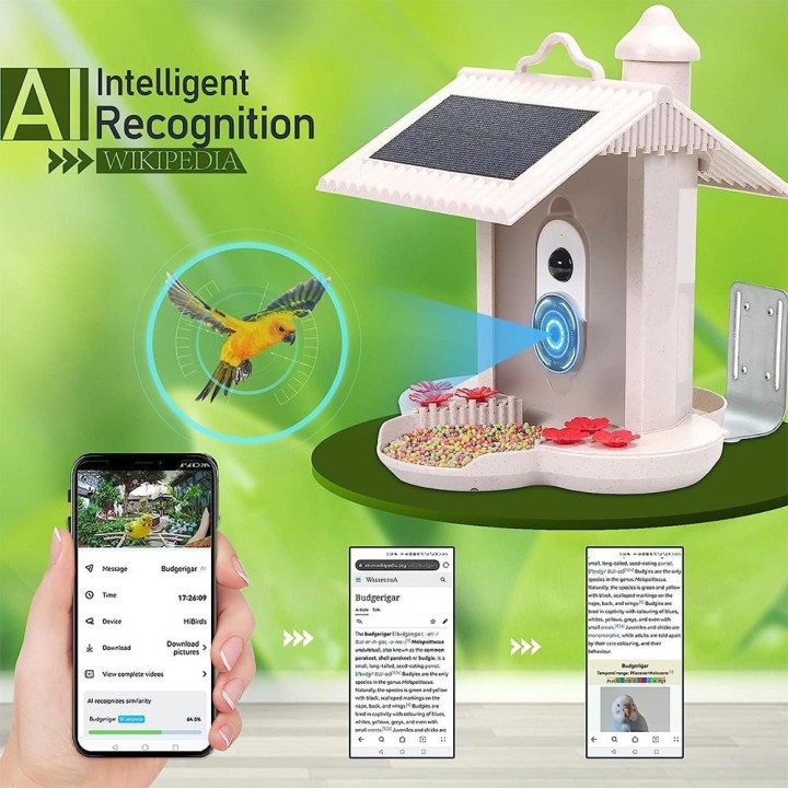 WIFI Smart Bird Feeder Kamera 1080P Automatische Erfassung von Vogelvideos und Bewegungserkennung in Echtzeit beige