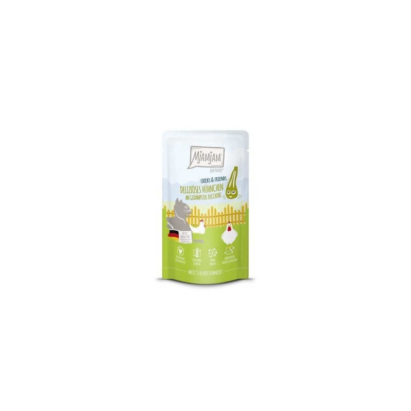 MjAMjAM Nassfutter Katze Adult, Quetschie Chicks & Friends, Huhn und Zucchini 12x125 g