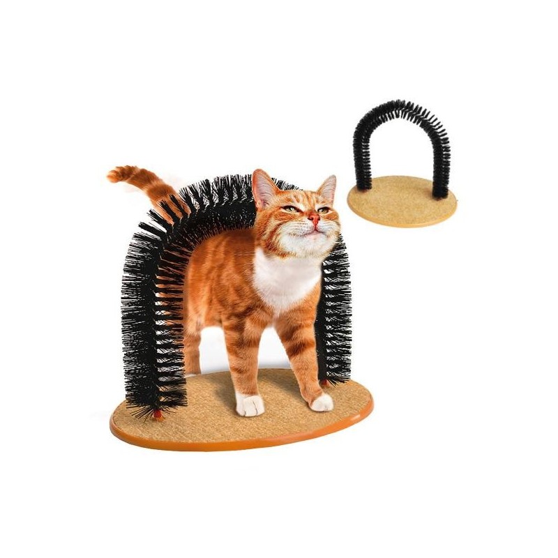 Katzenbogen-Pflegebürste, interaktiver Katzen-Selbstpfleger mit Kratzkissen, Katzengesichts-Kratz-Massagebürste für Hauskatze
