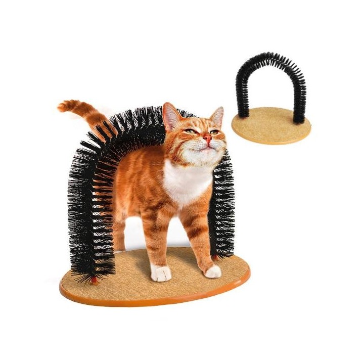 Katzenbogen-Pflegebürste, interaktiver Katzen-Selbstpfleger mit Kratzkissen, Katzengesichts-Kratz-Massagebürste für Hauskatze