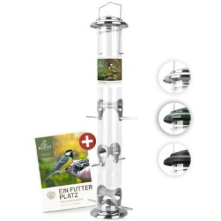 wildtier liebe Futtersäule für Samen, Körner & Kerne 52cm, Silber