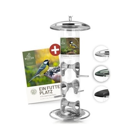 wildtier liebe Futtersäule für Samen, Körner & Kerne 35cm, Silber