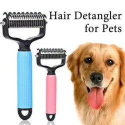 Entwirrungskamm für Haustiere, Hand-Unterfellkamm für Hunde und Katzen, doppelseitige Enthaarungsbürste mit Edelstahlzähnen z