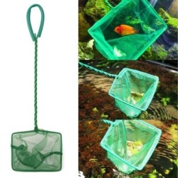 Grüner, tragbarer Kescher mit langem Griff, quadratisch, für Aquarium, Fischtank, Kescher für schwimmende Fische 3 inch