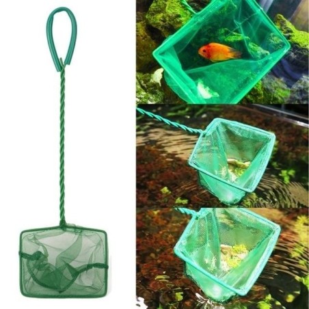 Grüner, tragbarer Kescher mit langem Griff, quadratisch, für Aquarium, Fischtank, Kescher für schwimmende Fische 3 inch
