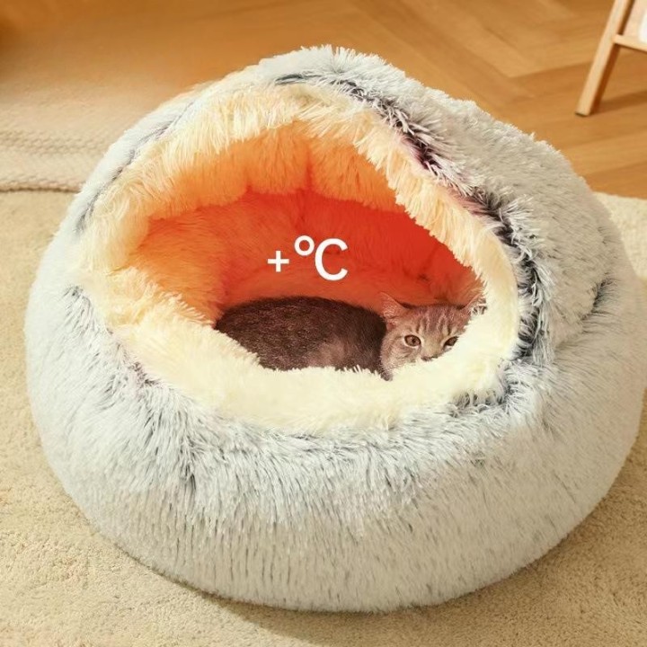 2024 Neues Winter-warmes, halbgeschlossenes Katzenstreu-Haustier-Katzenbett, halbgeschlossenes Zwinger-Hundebett 40cm