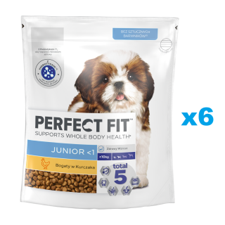 PERFECT FIT Junior 6x825g: Trockenvollnahrung mit Huhn für Welpen kleiner Rassen
