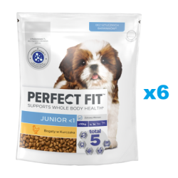 PERFECT FIT Junior 6x825g: Trockenvollnahrung mit Huhn für Welpen kleiner Rassen
