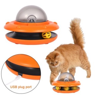 Haustier-Puzzle-Futterspielzeug, intelligenter Katzen-Slow-Feeder, interaktiver Futterspender in UFO-Form mit Kugelbahn für H