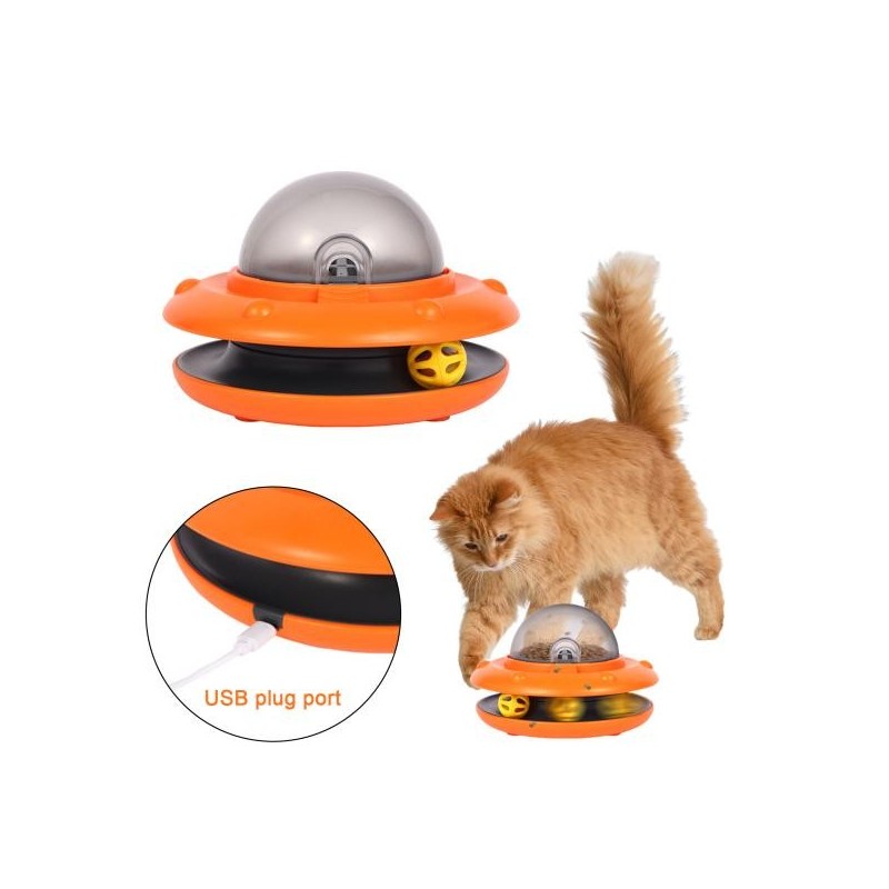 Haustier-Puzzle-Futterspielzeug, intelligenter Katzen-Slow-Feeder, interaktiver Futterspender in UFO-Form mit Kugelbahn für H