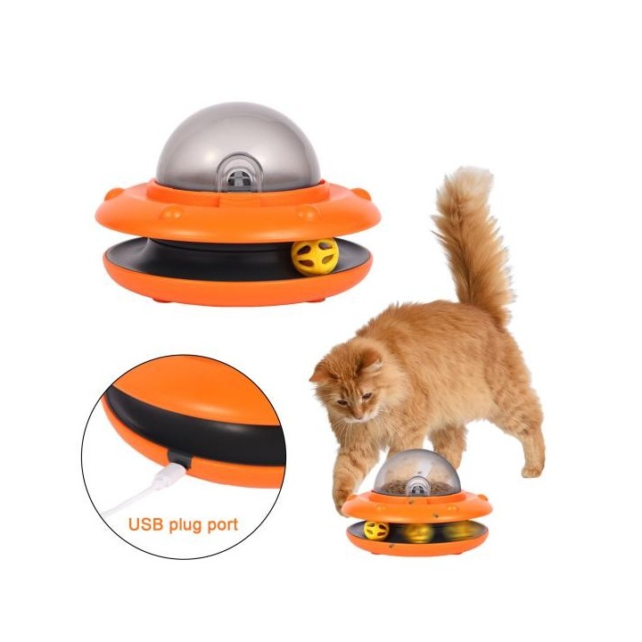 Haustier-Puzzle-Futterspielzeug, intelligenter Katzen-Slow-Feeder, interaktiver Futterspender in UFO-Form mit Kugelbahn für H