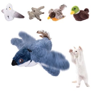 Interaktives Plüsch-Vogel-Katzenspielzeug, wiederaufladbar über USB, flatternder, zwitschernder Vogel, berührungsaktivierte e