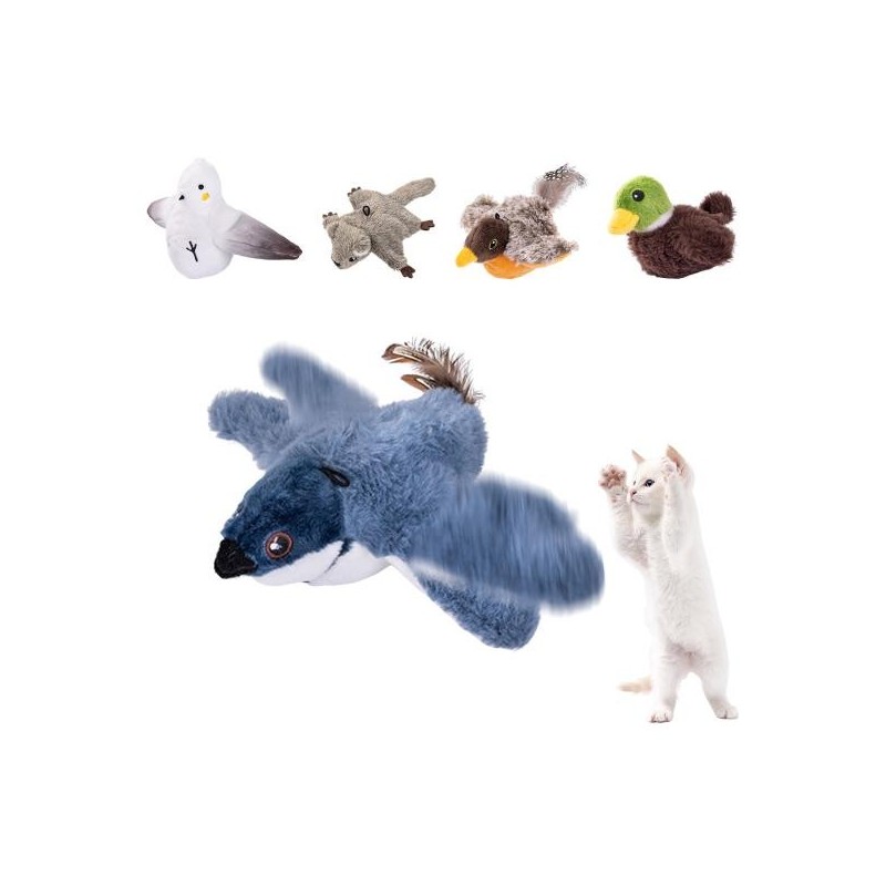 Interaktives Plüsch-Vogel-Katzenspielzeug, wiederaufladbar über USB, flatternder, zwitschernder Vogel, berührungsaktivierte e