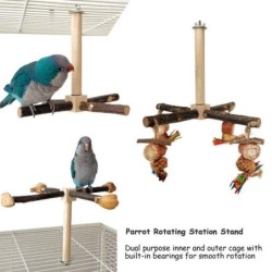 Rotierendes Papageien-Sitzstangenspielzeug mit Kauspielzeug, natürlicher Sitzstangenständer aus Holz, Vogelkäfig-Zubehör für