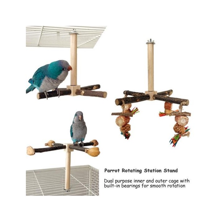 Rotierendes Papageien-Sitzstangenspielzeug mit Kauspielzeug, natürlicher Sitzstangenständer aus Holz, Vogelkäfig-Zubehör für