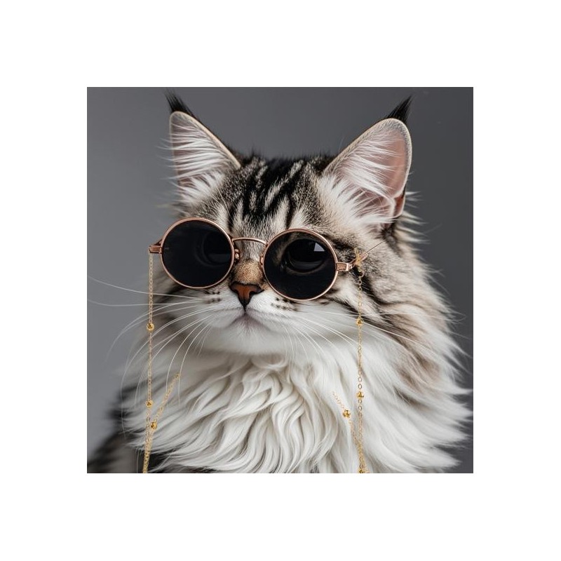 Katzensonnenbrille, Retro-Haustierbrille mit goldener Kette für Katzen und kleine Hunde, Haustier-Kostümzubehör für Fotos, Co