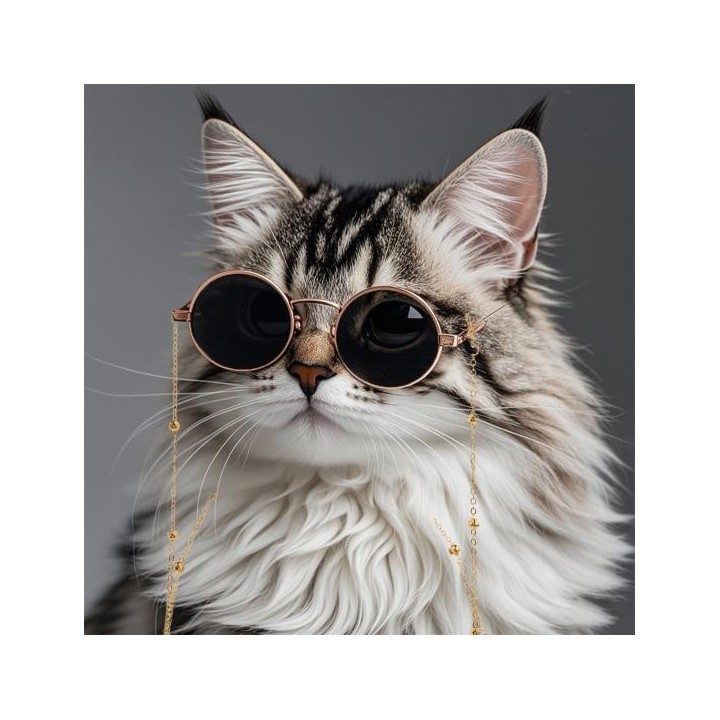 Katzensonnenbrille, Retro-Haustierbrille mit goldener Kette für Katzen und kleine Hunde, Haustier-Kostümzubehör für Fotos, Co