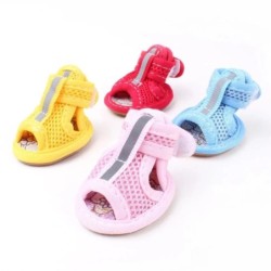4 Stück Sommer-Haustiersandalen mit Gummisohle, Hunde-Sneakers, reflektierende, atmungsaktive Mesh-Hundeschuhe für kleine und