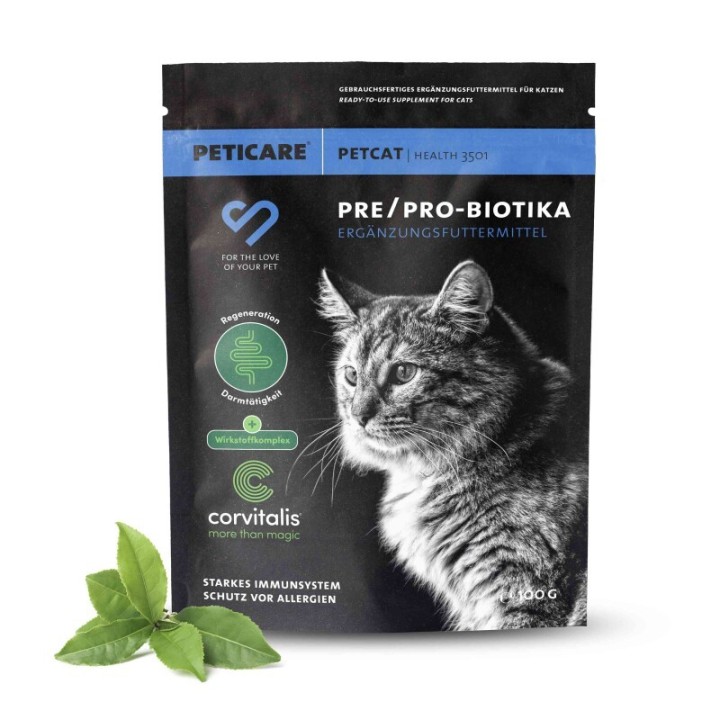 Peticare Probiotika & Präbiotika Pulver für Katzen, Darm-Sanierung, Darmflora | 100 gr