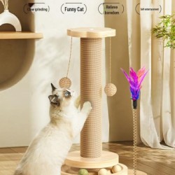 Robuster Sisal-Katzenkratzbaum und Teaser-Stick mit Klettergerüst 4-in-1, not solid wood