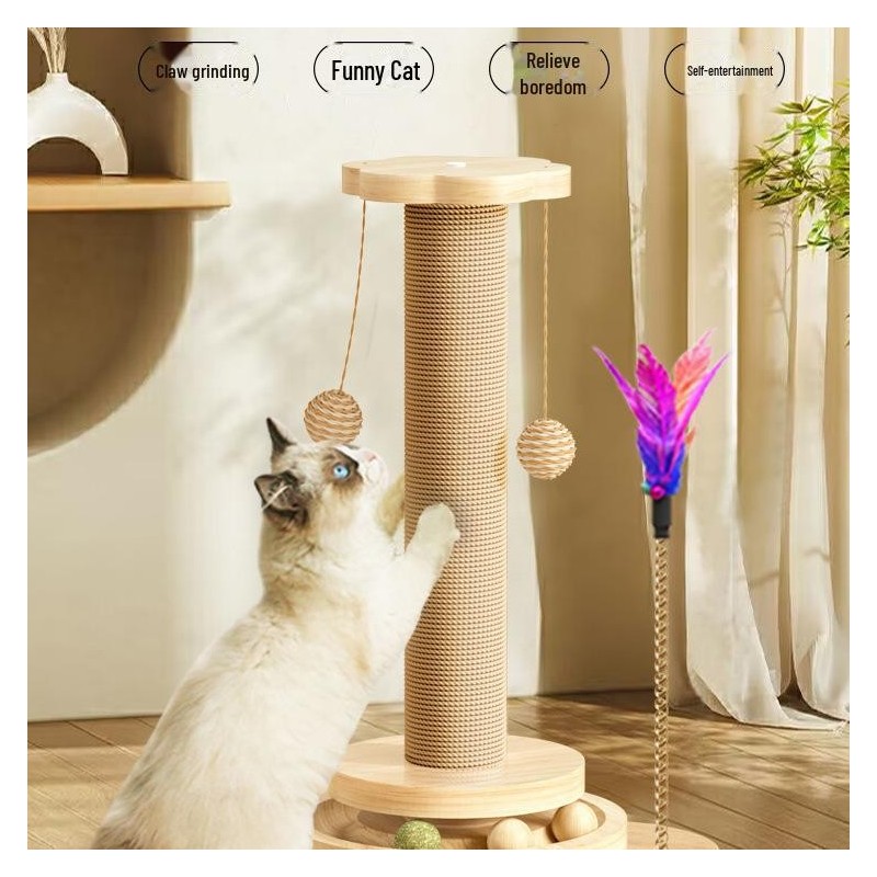 Robuster Sisal-Katzenkratzbaum und Teaser-Stick mit Klettergerüst 4-in-1, not solid wood