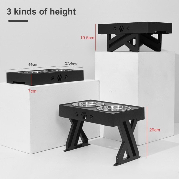 Verstellbarer, erhöhter Hundenapftisch mit doppeltem Edelstahlnapf, erhöhter Hundeständer für Katzen und Haustiere schwarz