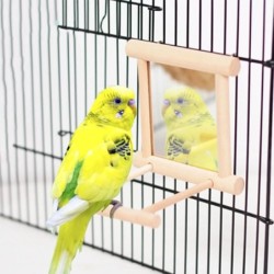 Vogelspiegel mit Sitzstange, Vogelsitzstange, Spiegel, Spielzeugständer, Vogelspielzeug, Nymphensittichkäfig braun