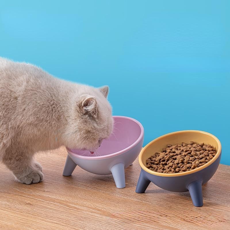 Multifunktionaler runder Stativ-Futternapf in Kontrastfarbe für Katzen und Hunde, Anti-Umkipp-Wassernäpfe, stabiler Stand, ei