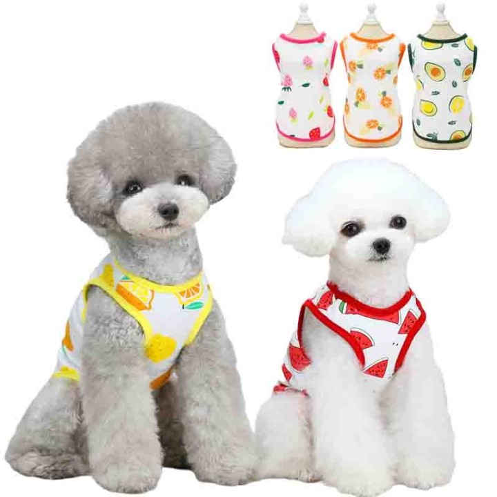 Haustierkleidung für kleine und mittelgroße Hunde, atmungsaktiv, ärmellose T-Shirts, Kleidung mit Obstmuster, Chihuahua, York