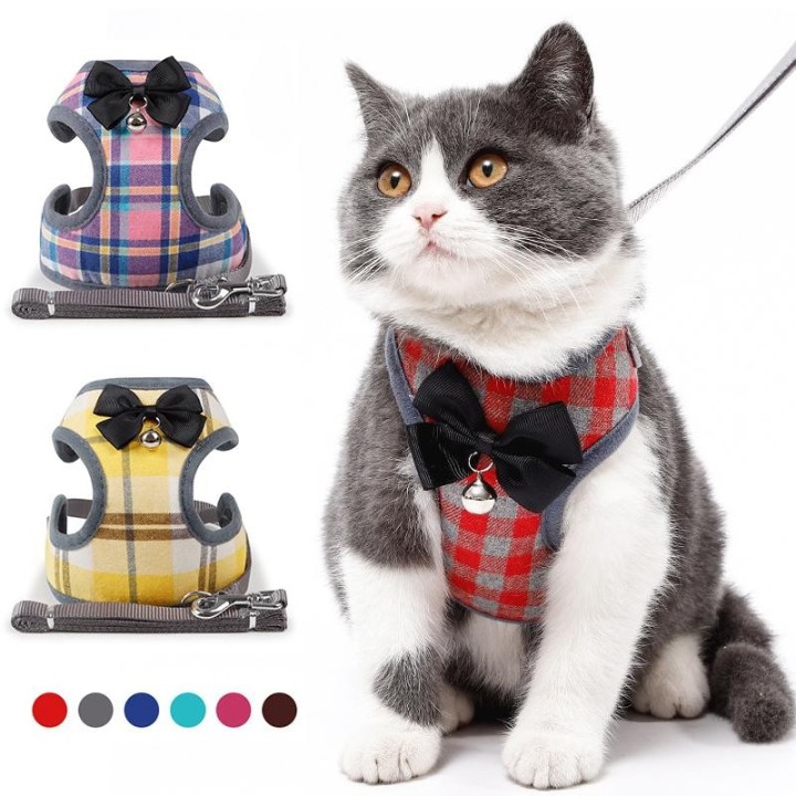 Hundegeschirr-Leine-Set, Hunde- und Katzengeschirre, Weste, Schleife, Brustgurt für Welpen, mit Glöckchen, Mops, Chihuahua, B