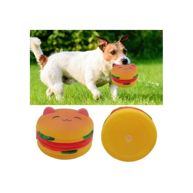 Kauspielzeug für Haustiere, Cartoon-Stil, bissfest, Hamburger-Form, lindert Angstzustände, hohe Elastizität, Zahnreinigung, w